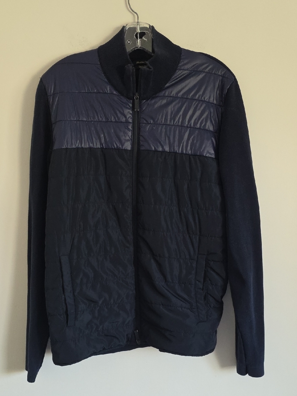 MASSIMO DUTTI | Jacket Quilted Extrafine Cotton Knitted Back  navy Sz L